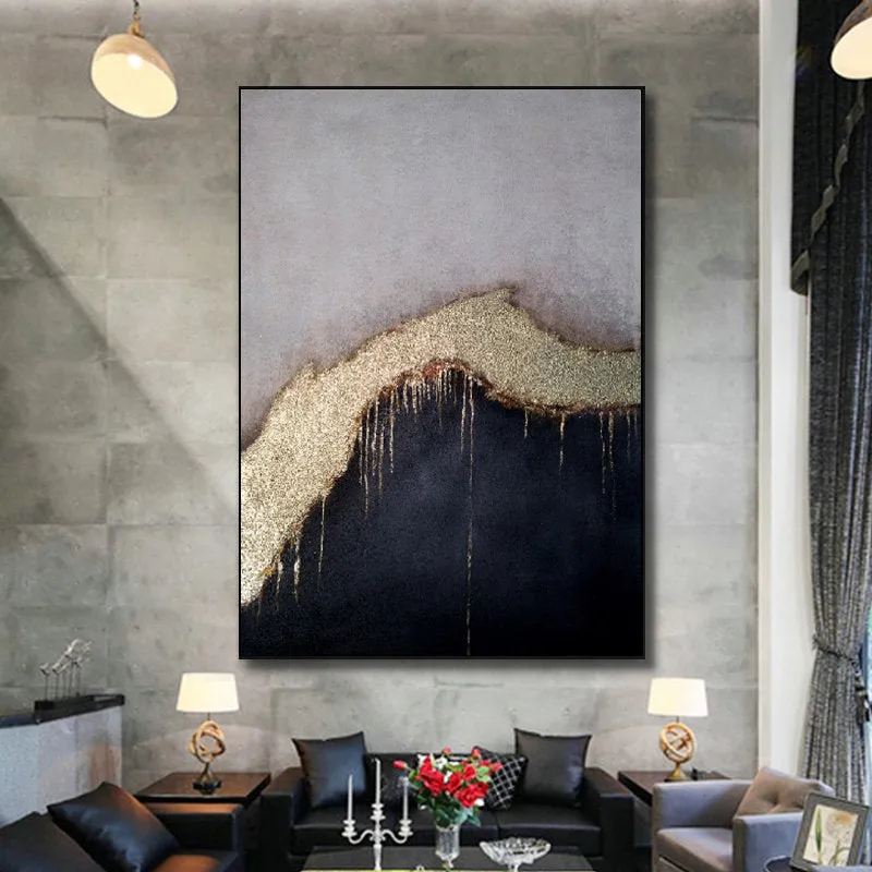 Gold Leaf Abstract Painting Black Gold Canvas Painting Kp024