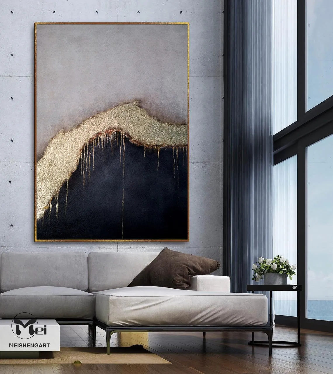 Gold Leaf Abstract Painting Black Gold Canvas Painting Kp024