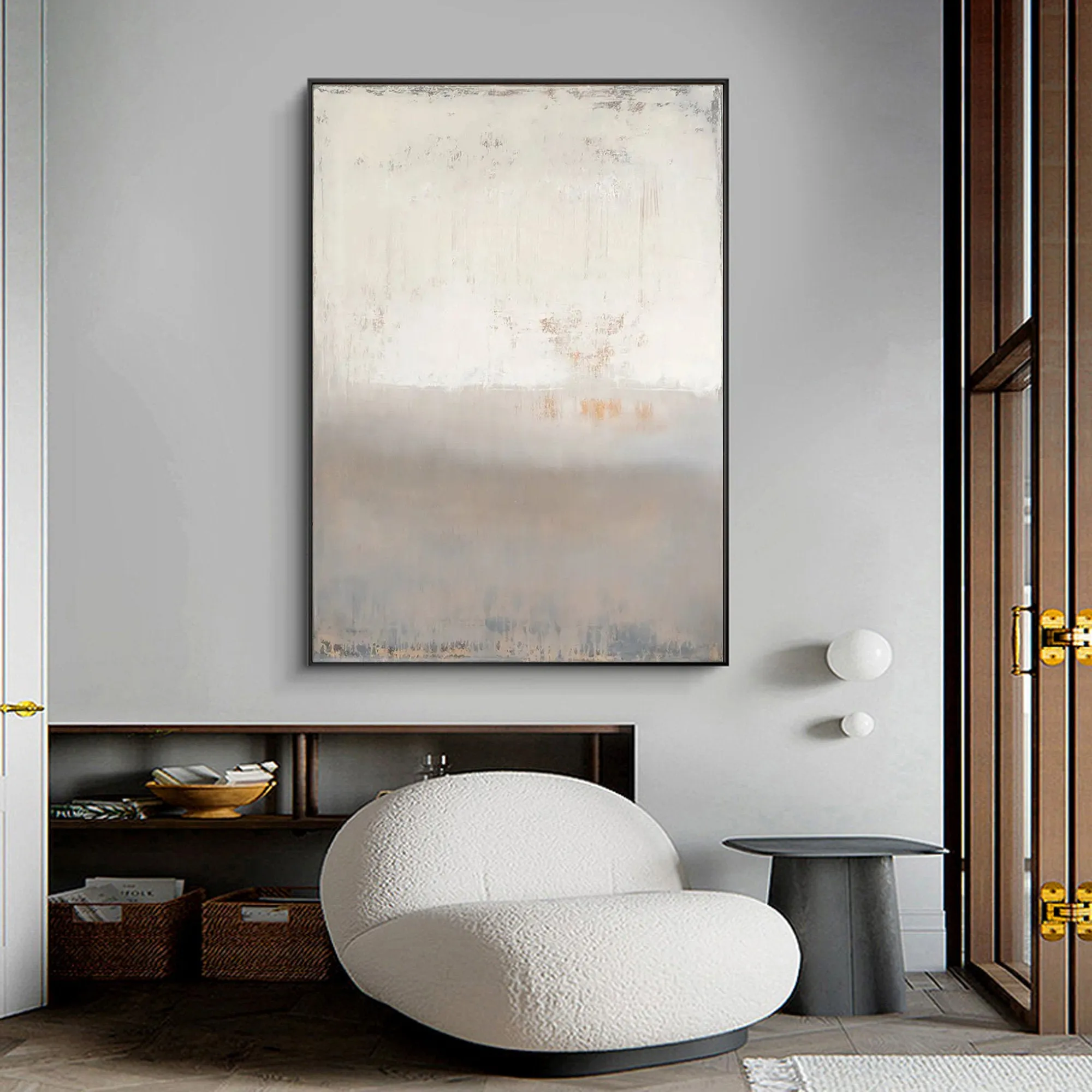 Gray Abstract Painting Yellow Abstract Painting Minimalist Art Op056