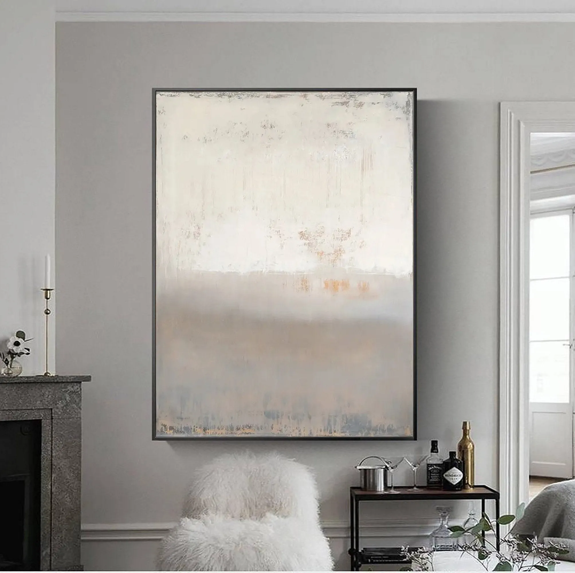 Gray Abstract Painting Yellow Abstract Painting Minimalist Art Op056