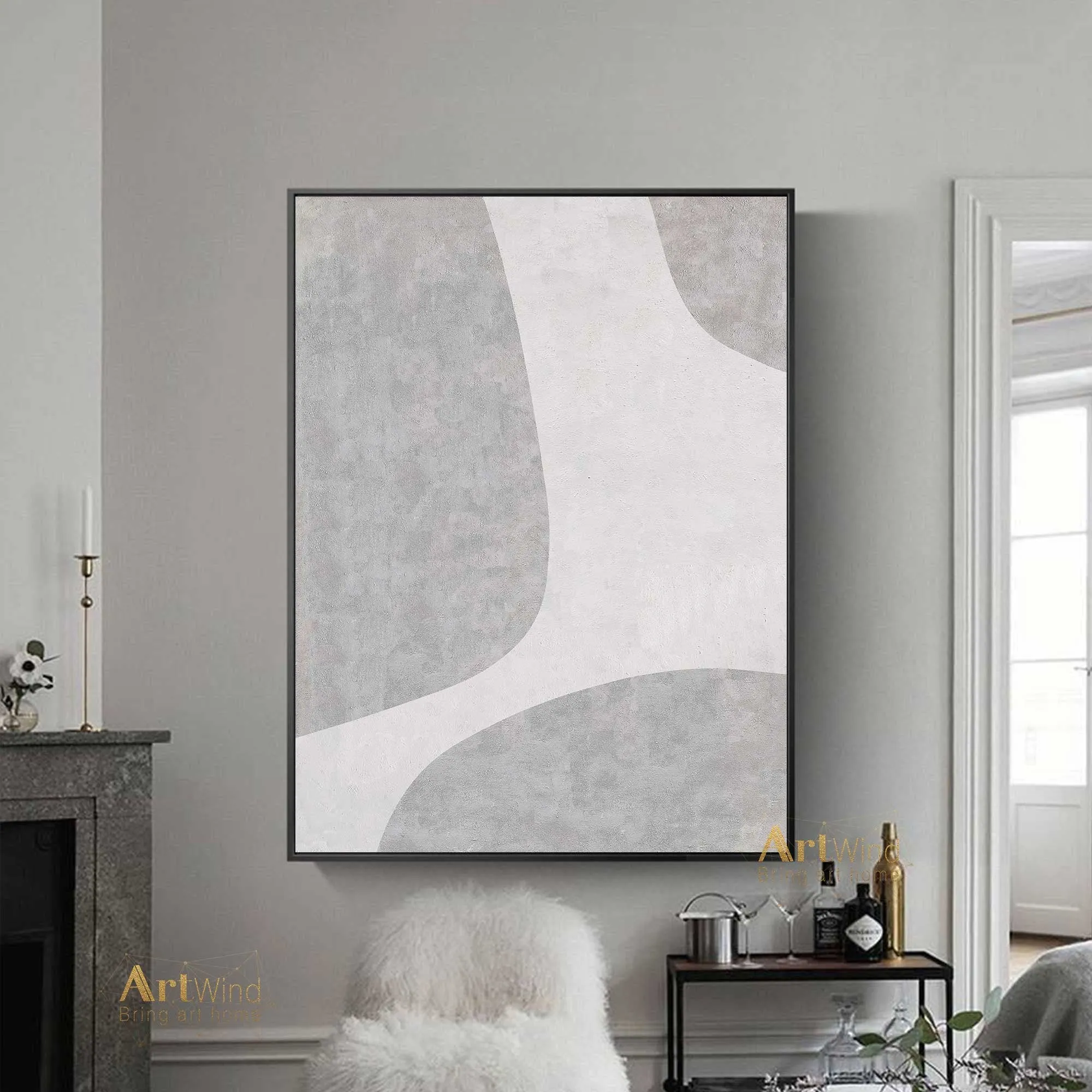 Gray And White Art Minimalist Painting Textured Acrylic Canvas Art Dp056