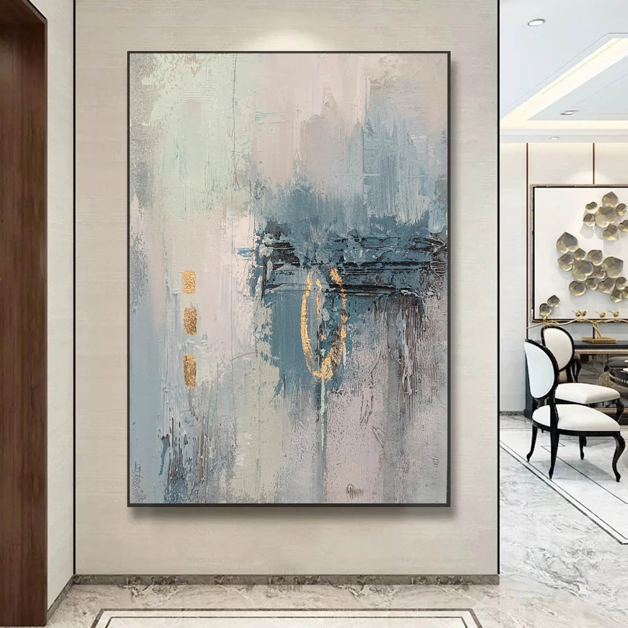 Gray Blue Abstract Wall Art Contemporary Art Painting Op082