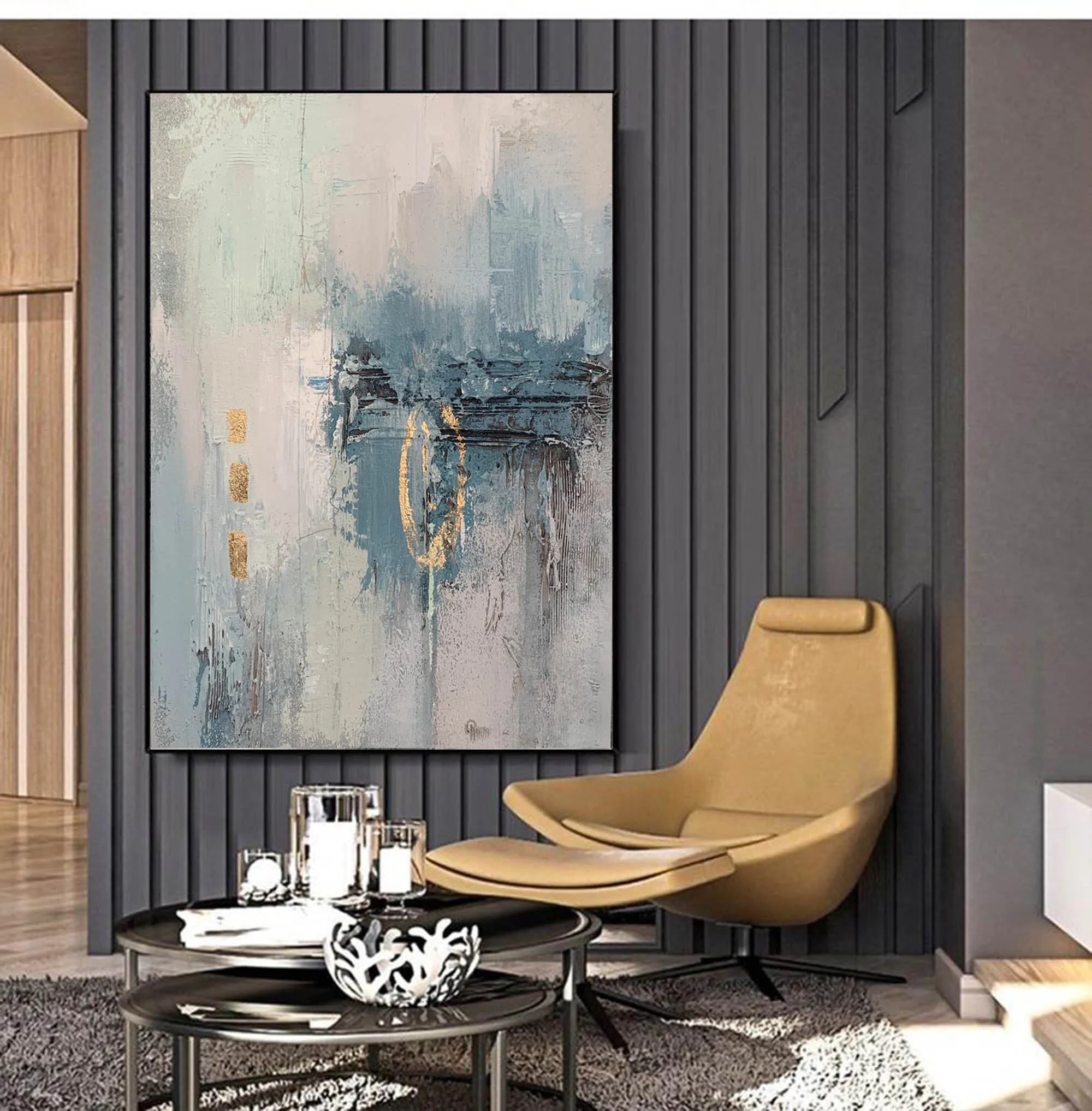 Gray Blue Abstract Wall Art Contemporary Art Painting Op082