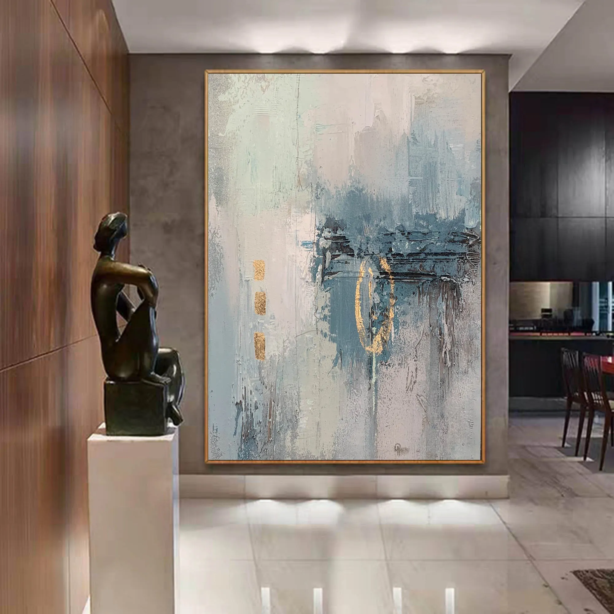 Gray Blue Abstract Wall Art Contemporary Art Painting Op082