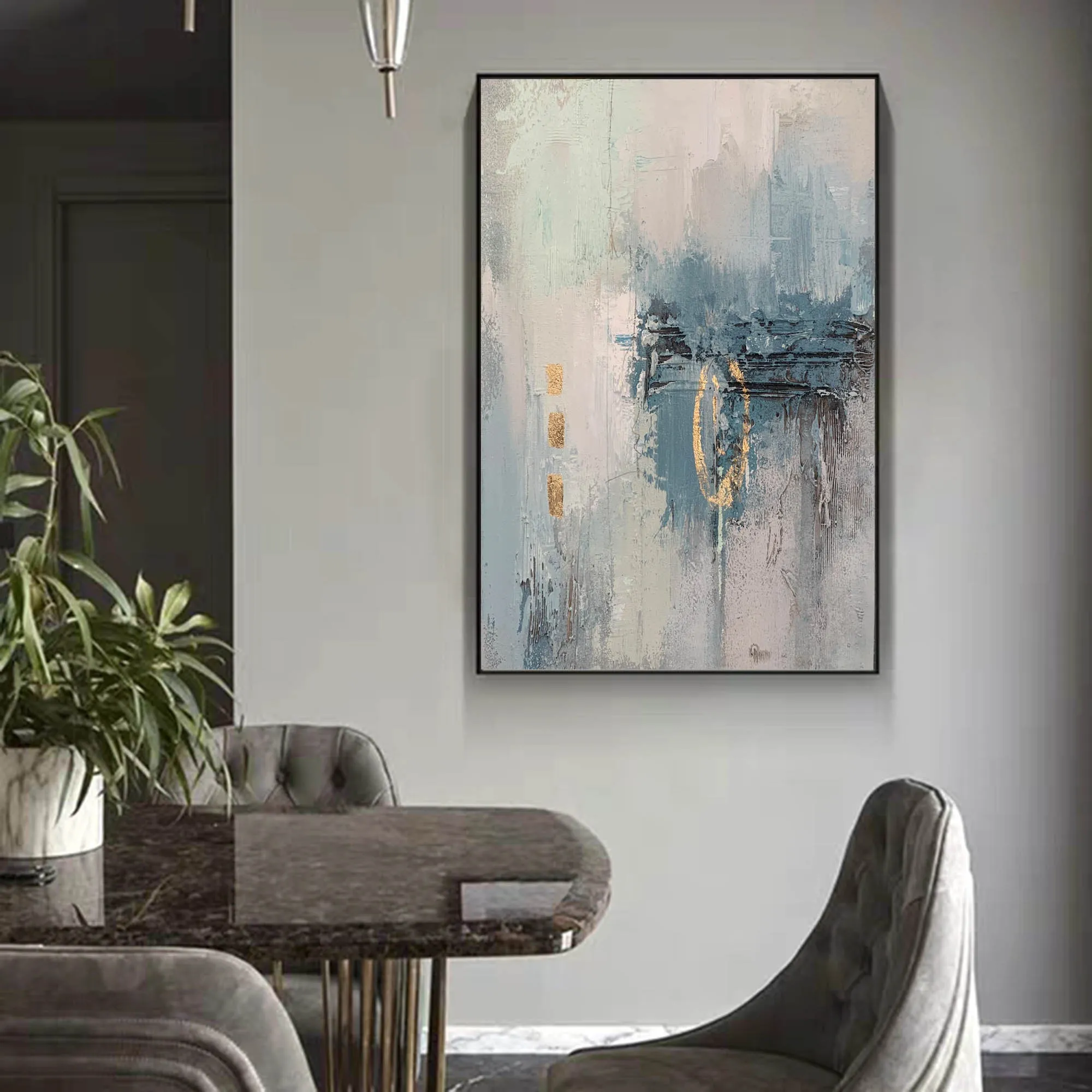 Gray Blue Abstract Wall Art Contemporary Art Painting Op082