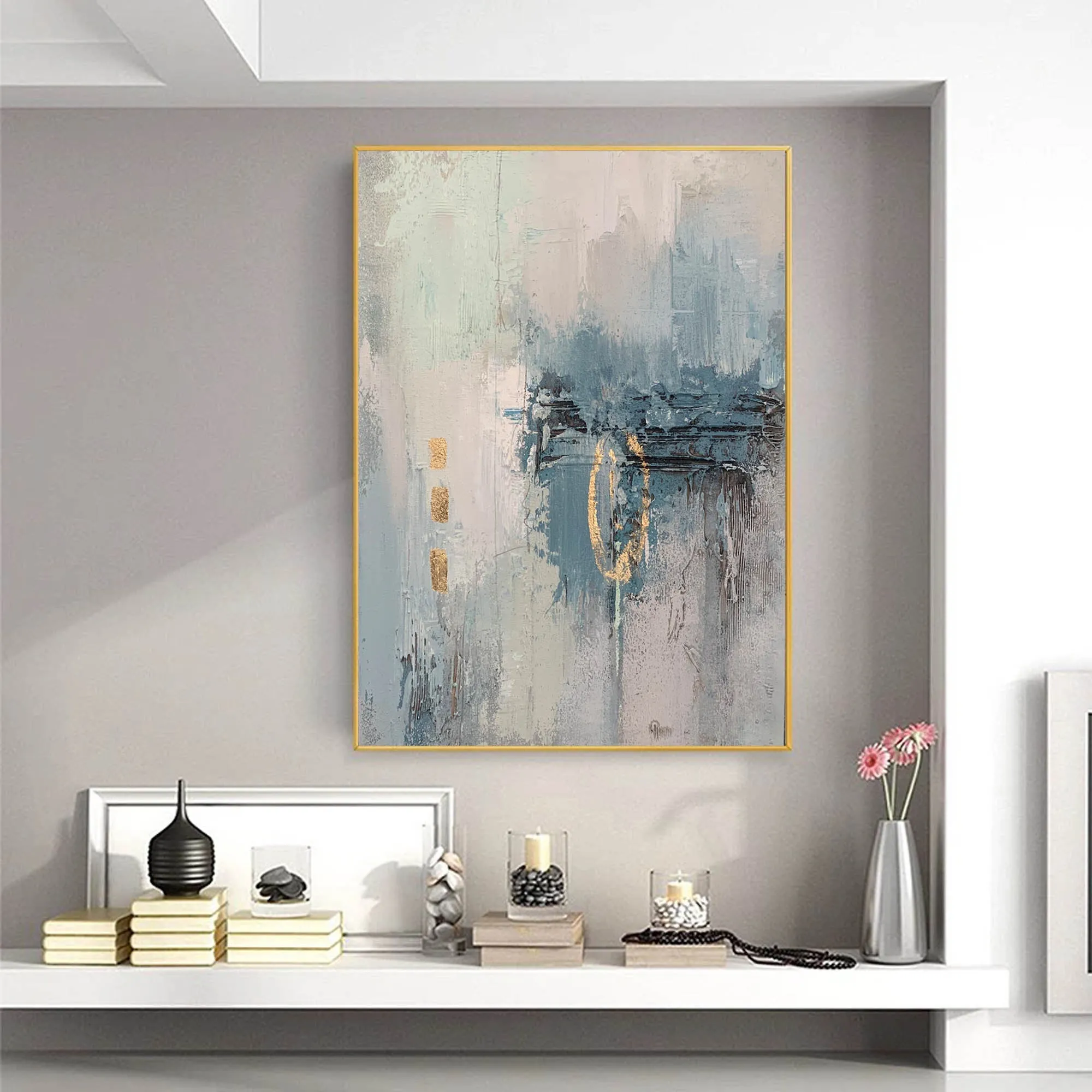 Gray Blue Abstract Wall Art Contemporary Art Painting Op082