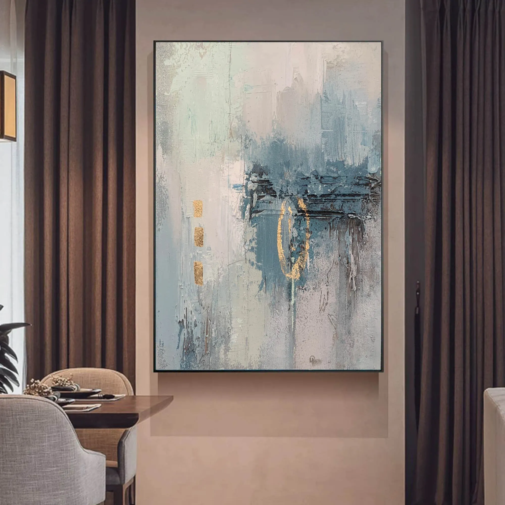 Gray Blue Abstract Wall Art Contemporary Art Painting Op082