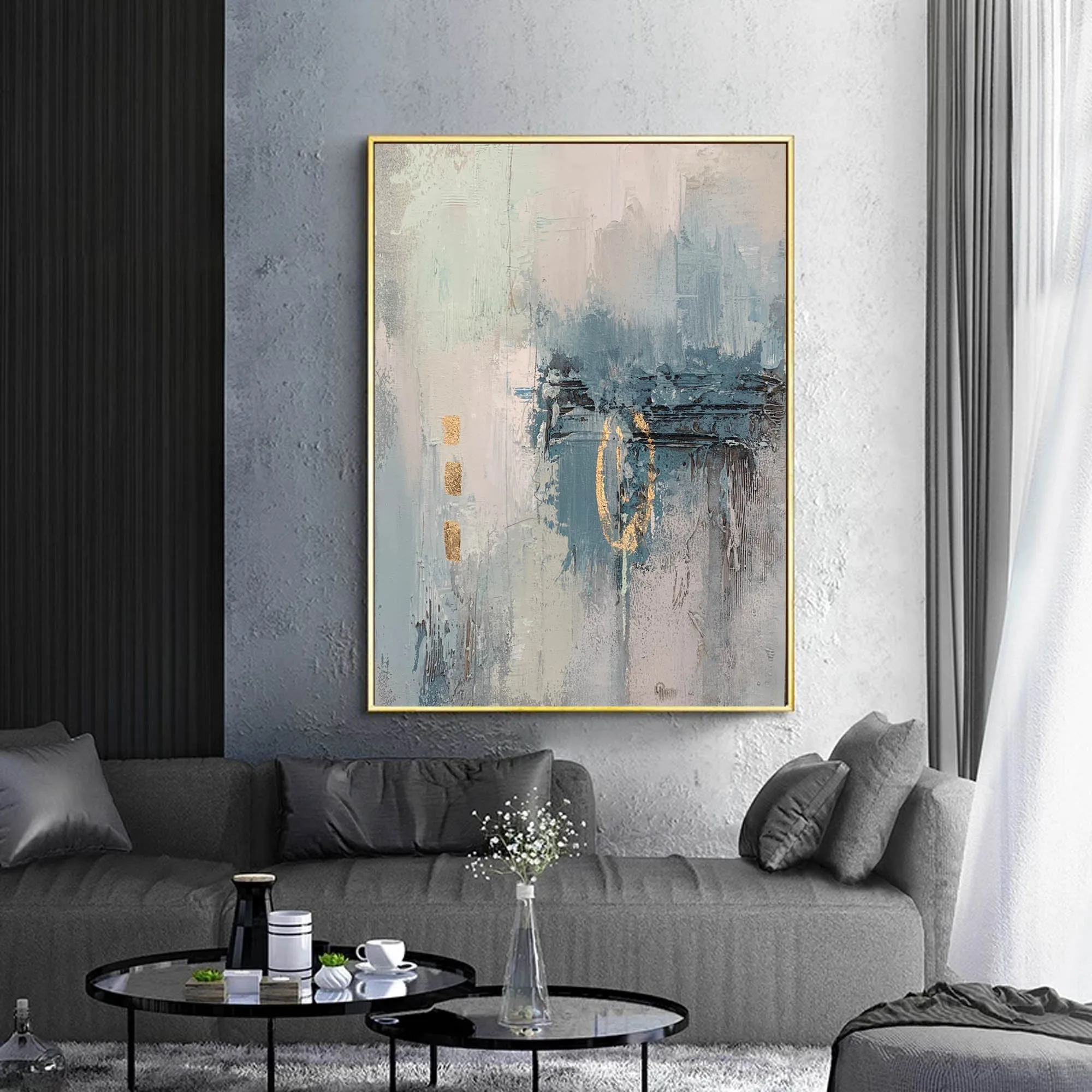 Gray Blue Abstract Wall Art Contemporary Art Painting Op082