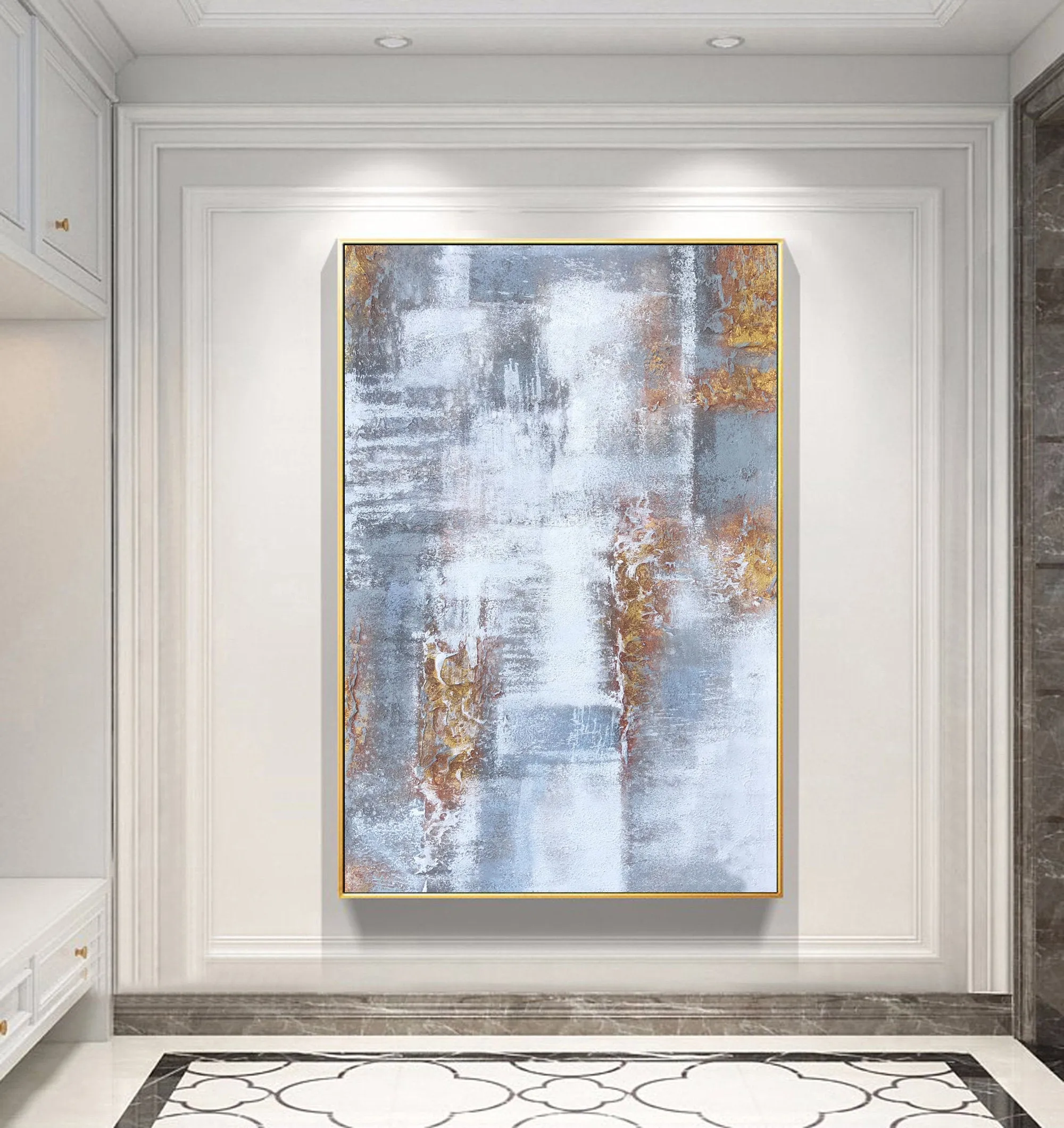 Gray White Gold Abstract Painting on Canvas Texture Art Canvas Cp025