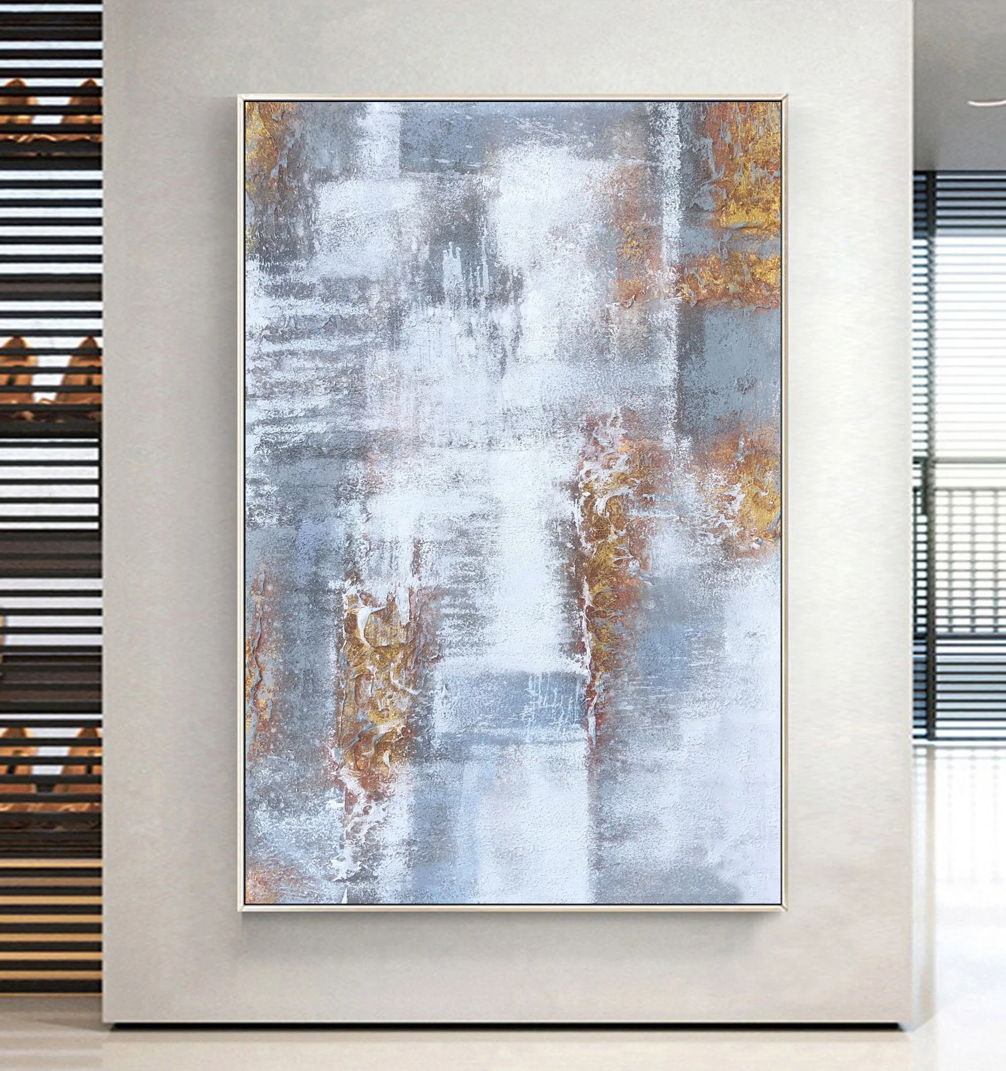 Gray White Gold Abstract Painting on Canvas Texture Art Canvas Cp025