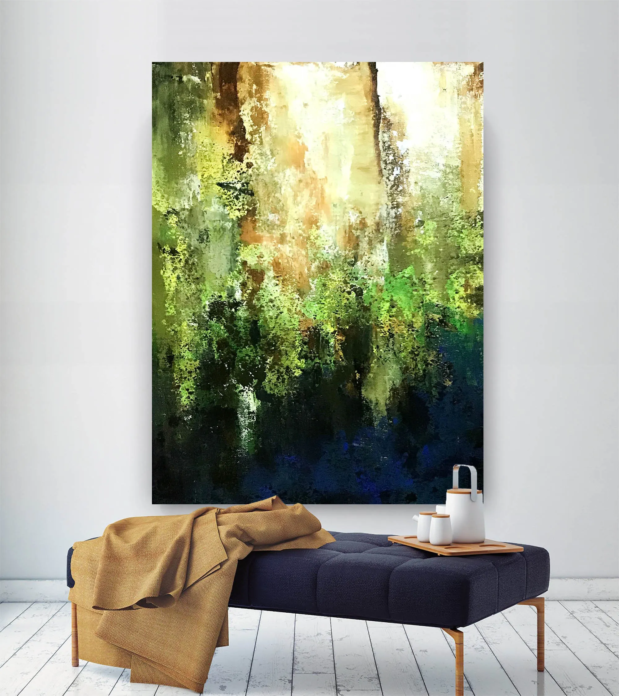 Green Abstract Wall Painting Colorful Abstract Art Bedroom Wall Art Fp059