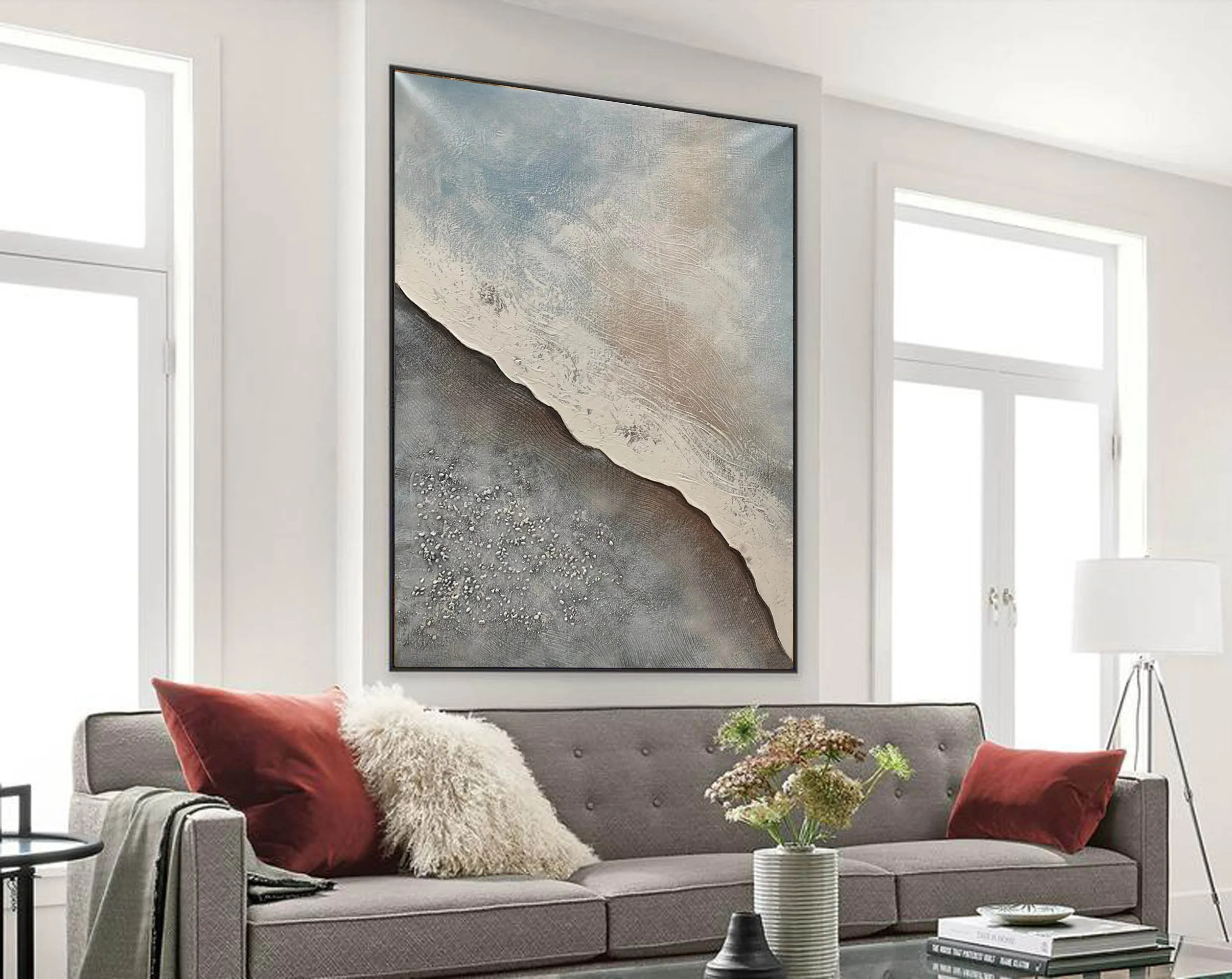 Grey Abstract Original Abstract Painting Large Canvas Wall Art Np079