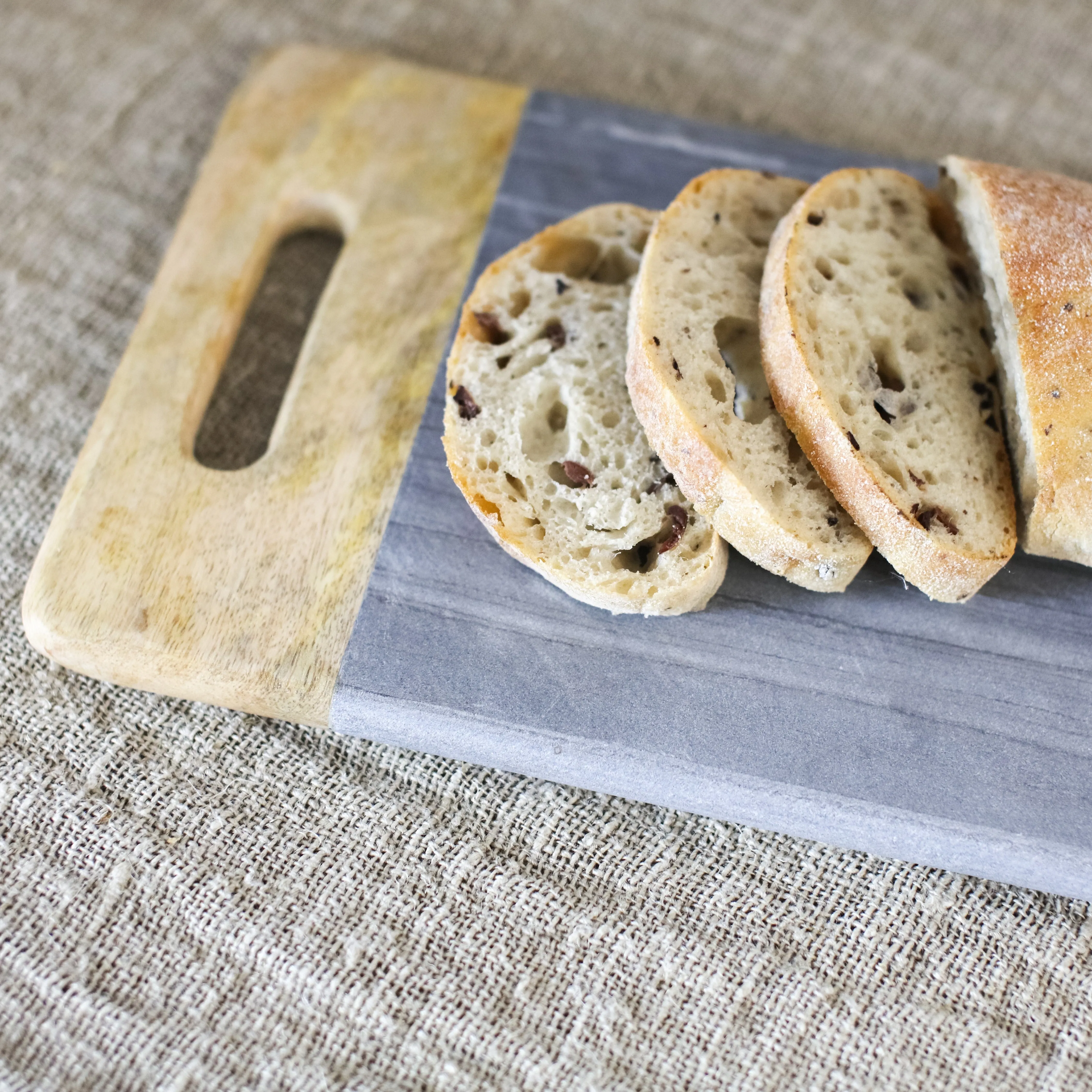 Grey Marble and Mango Wood Platter with Handles - Two Sizes