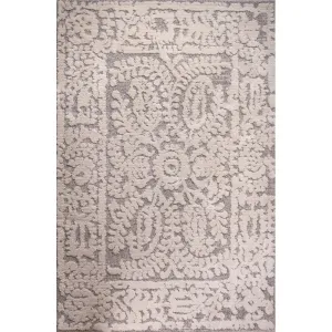 Grey White Textured Damask Scandi Rug