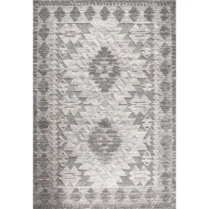 Grey White Textured Tribal Scandi Rug