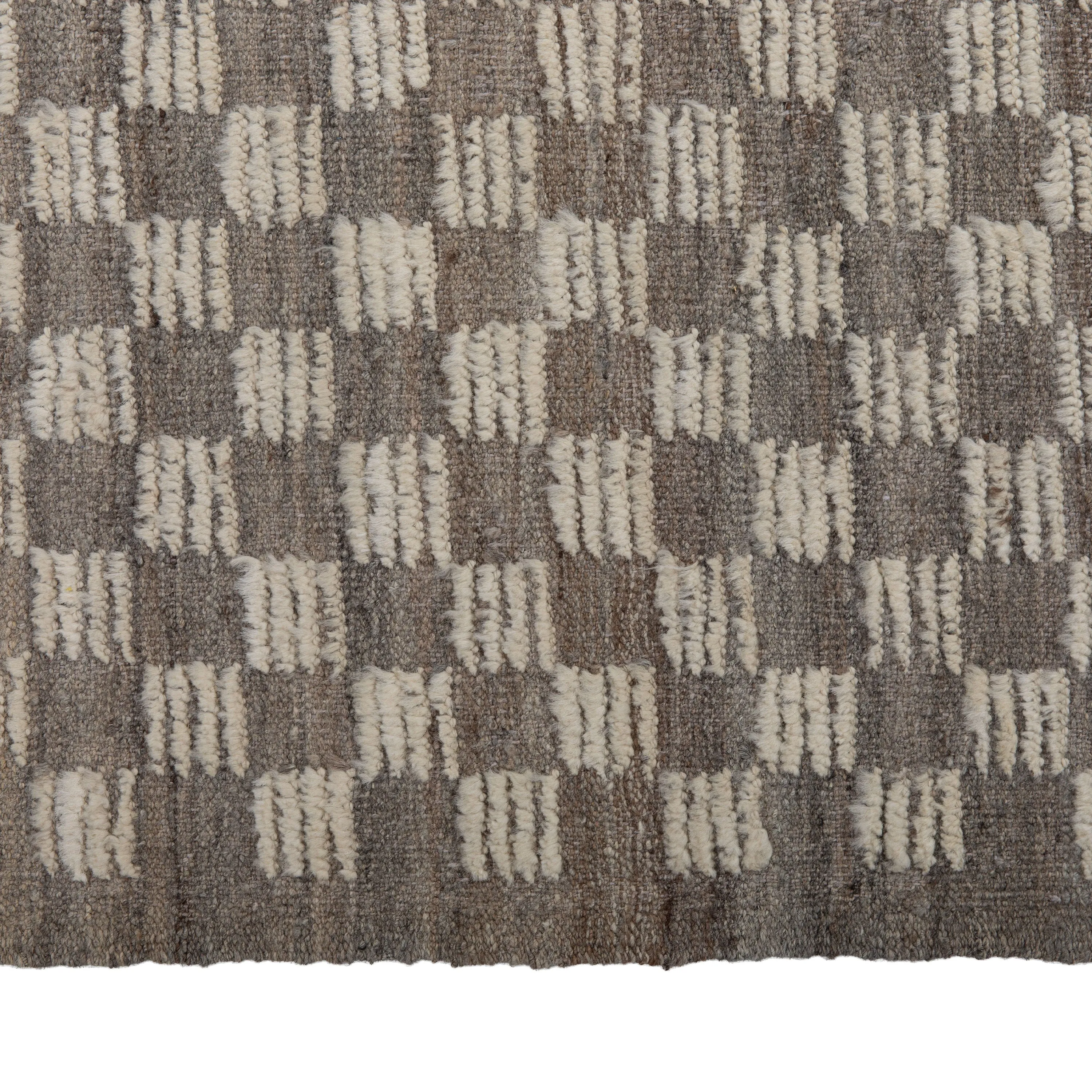 Grey Zameen Transitional Grid Wool Rug - 7' x 8'11"