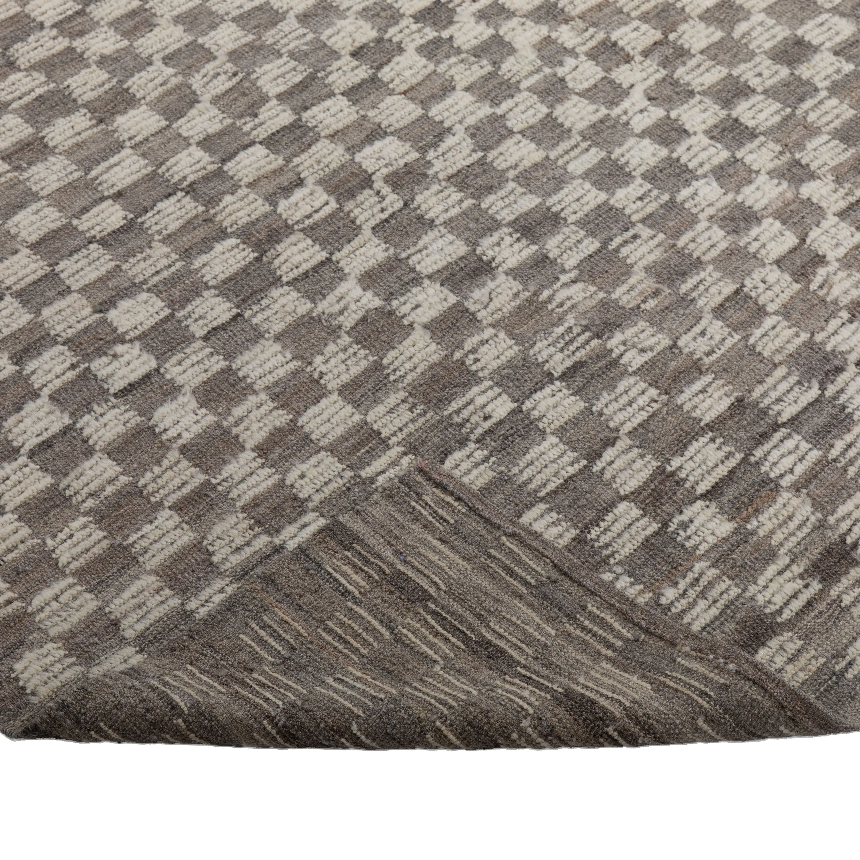 Grey Zameen Transitional Grid Wool Rug - 7' x 8'11"