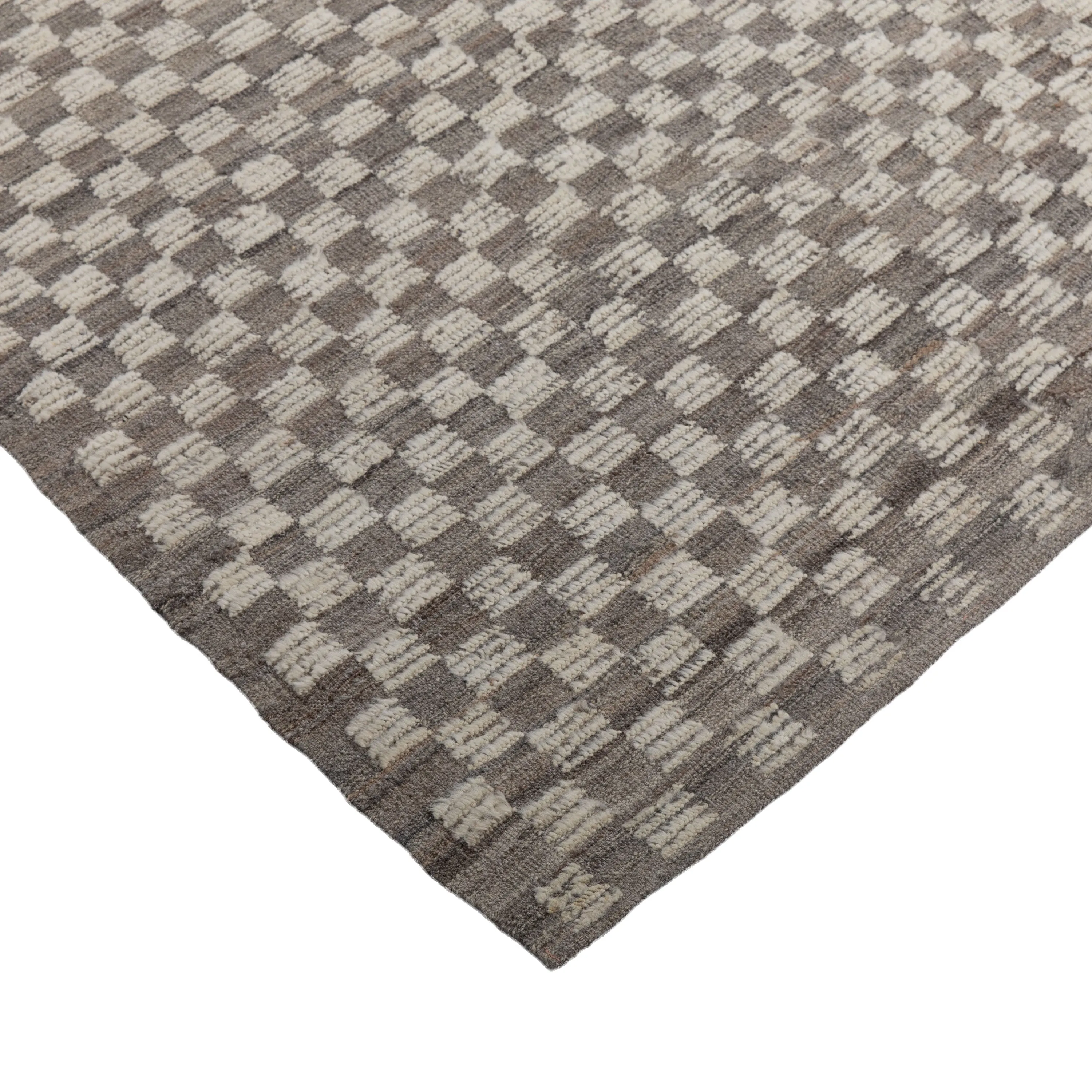 Grey Zameen Transitional Grid Wool Rug - 7' x 8'11"