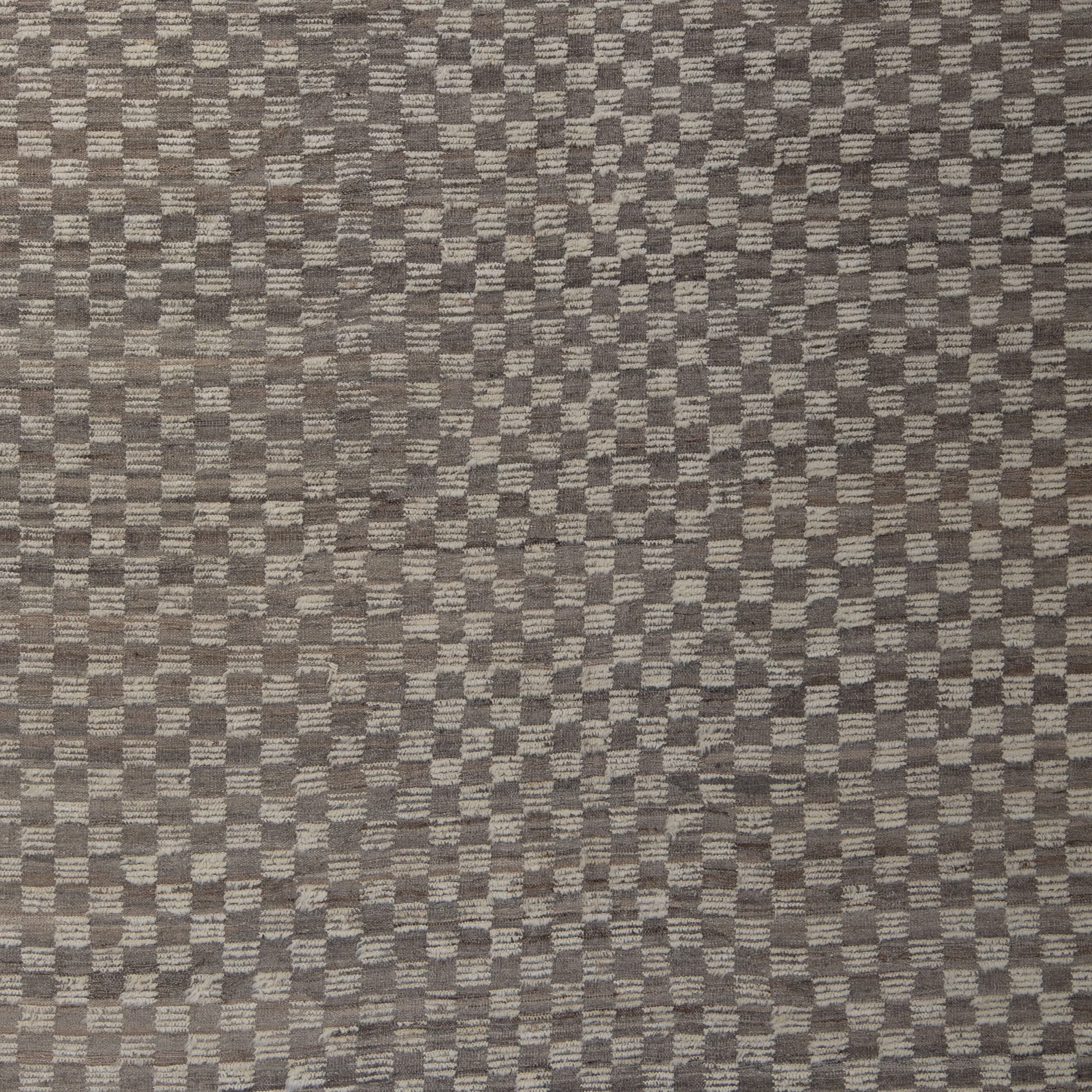 Grey Zameen Transitional Grid Wool Rug - 7' x 8'11"