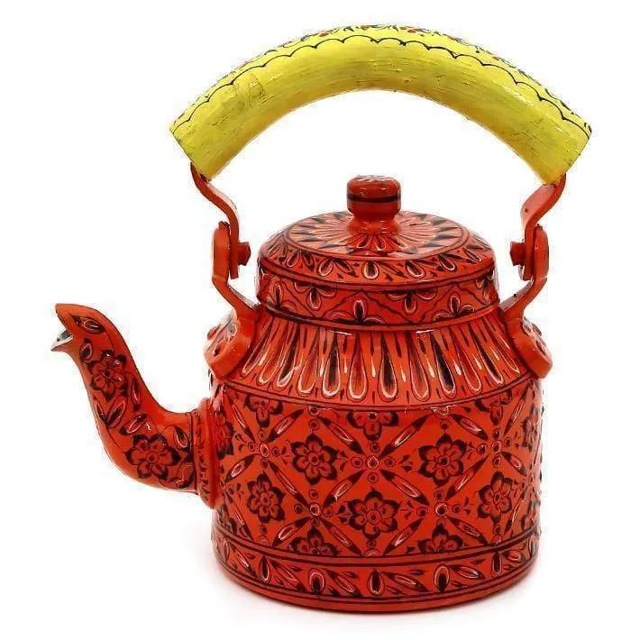 Hand-painted Colorful Kaushalam Teapot: Orange Delight