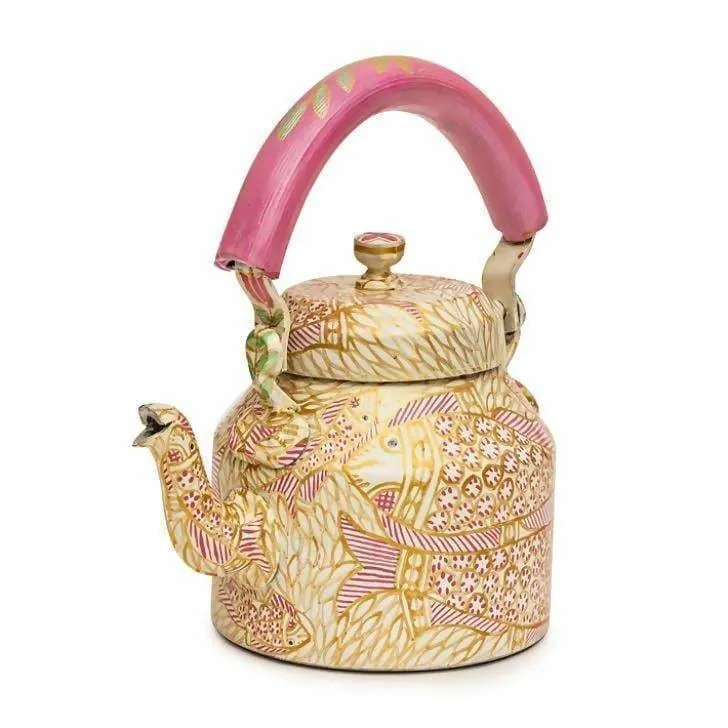 Hand Painted Pink Pond Tea Pot in Aluminium