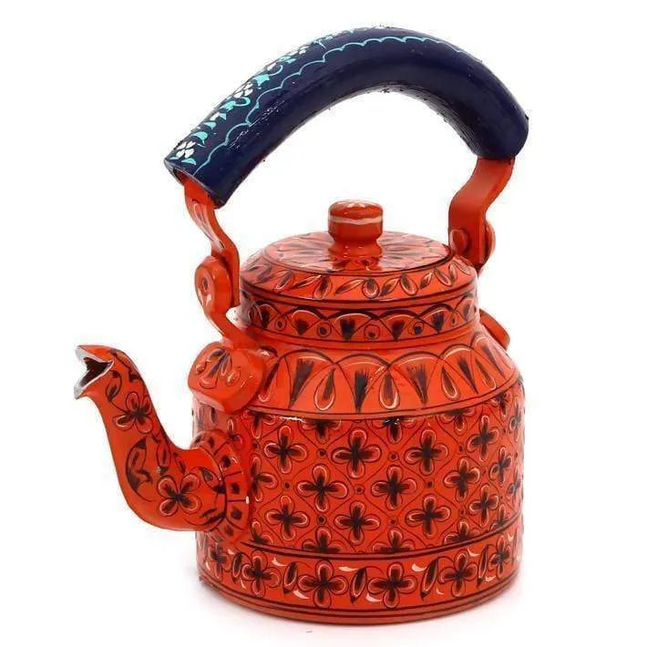 Hand-painted Simple Kaushalam Teapot: Orange Delight