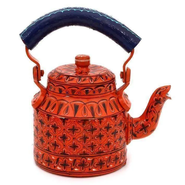 Hand-painted Simple Kaushalam Teapot: Orange Delight