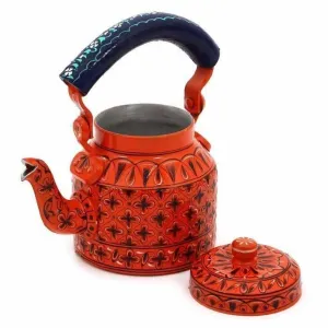 Hand-painted Simple Kaushalam Teapot: Orange Delight