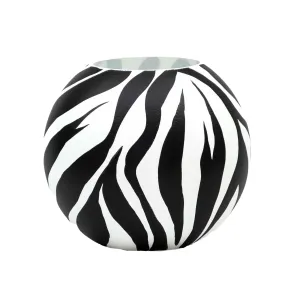 Handpainted Glass Vase - Decorative Home Decor -  Zebra Stripes Design - Home Decor - 6 Inch Round Decorative Piece for Floral Arrangements