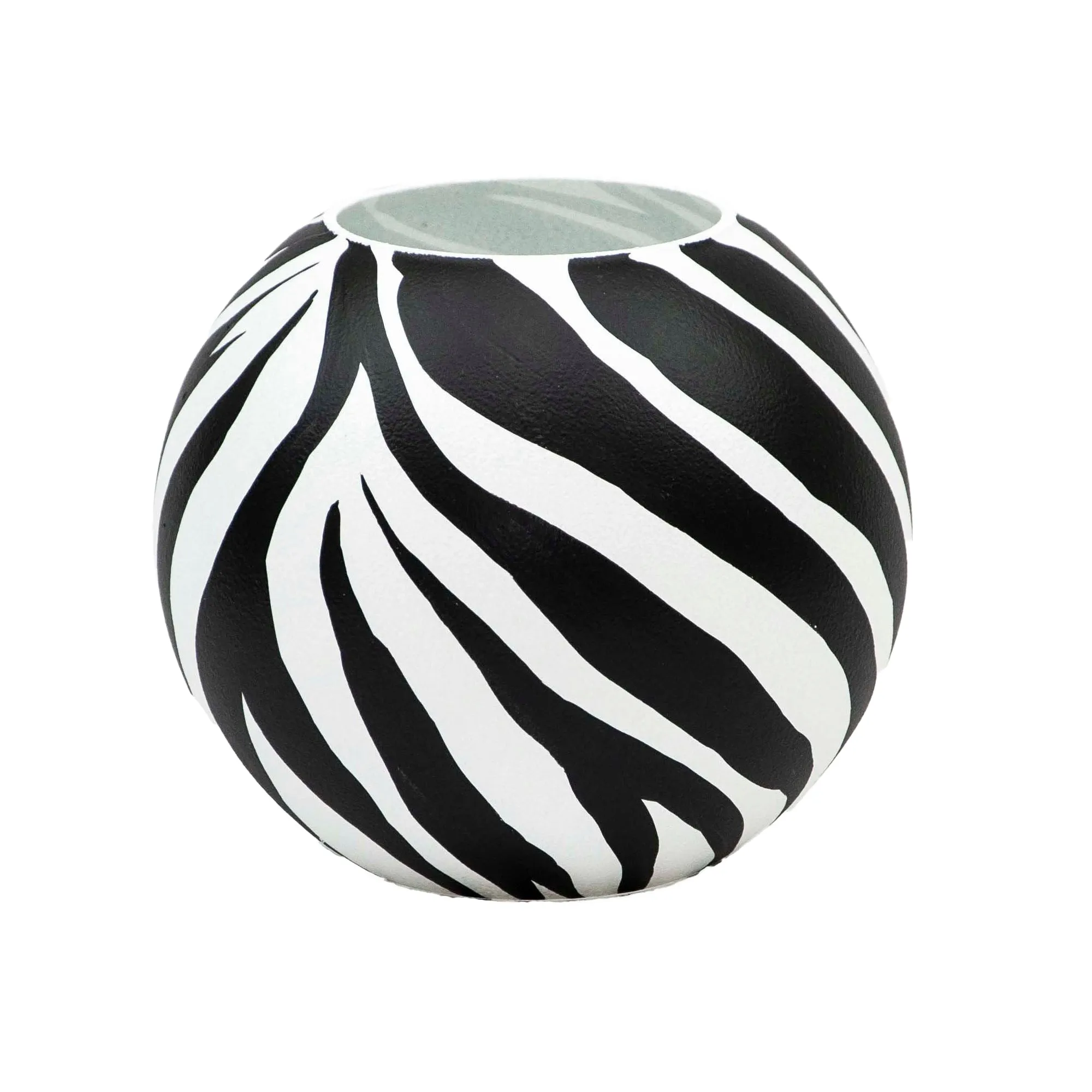 Handpainted Glass Vase - Decorative Home Decor -  Zebra Stripes Design - Home Decor - 6 Inch Round Decorative Piece for Floral Arrangements