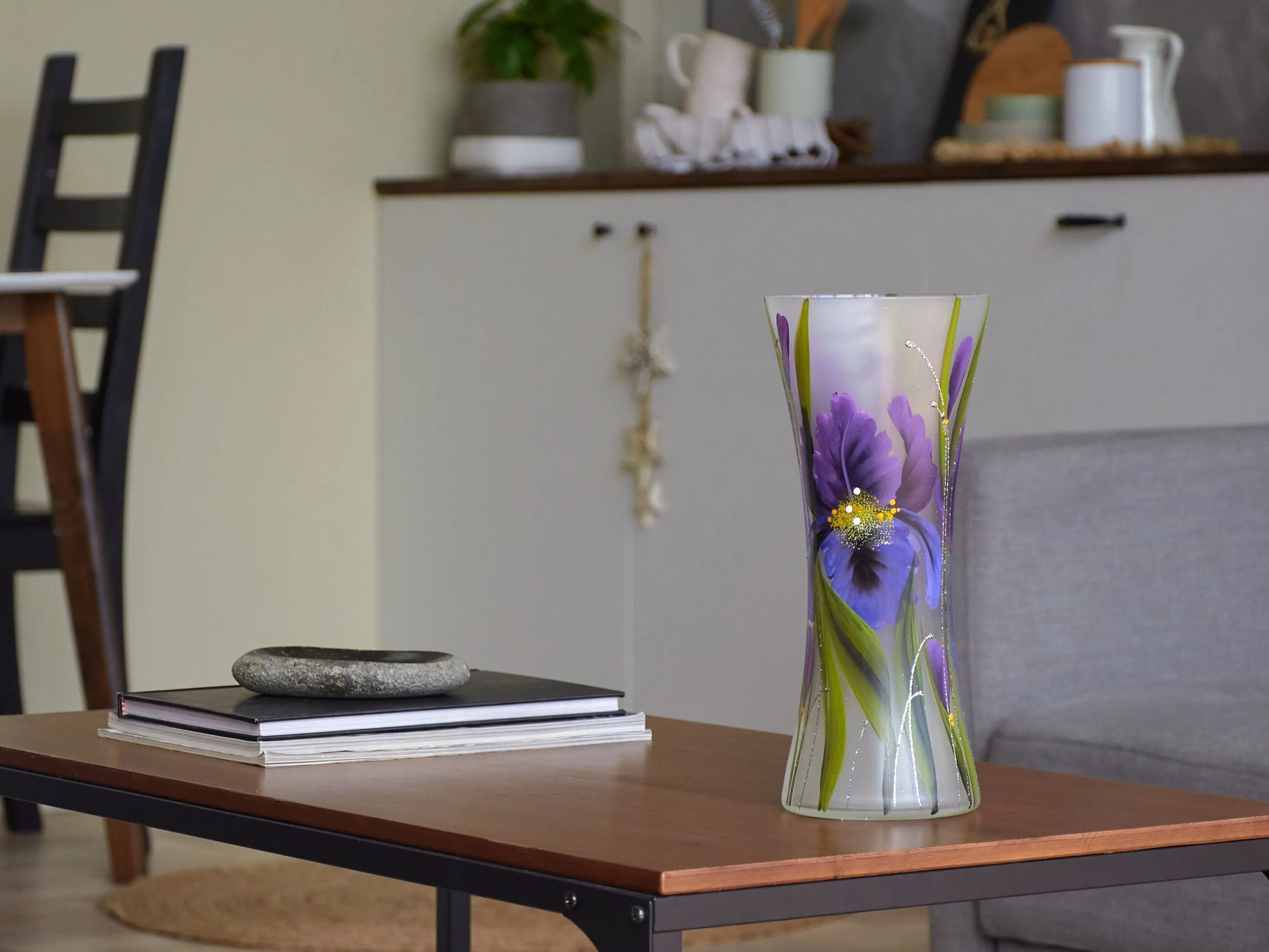 Handpainted Glass Vase for Flowers||Voilet Painted Art Glass Vase||Interior Design||Table vase 12 inch