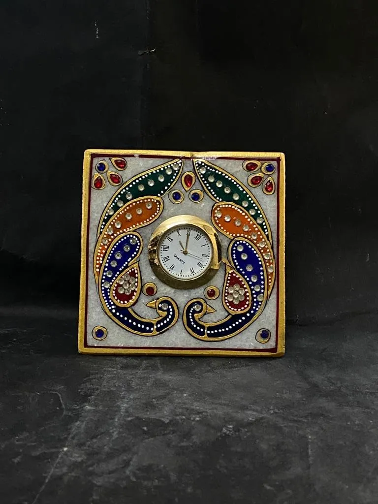 HM Antique Decorative Collectible Shell Clock/Marble Printed Design Small Desk & Table Clock/Decorative Clock for Home, Office, Hotel & Cafe Option for Every Occasion