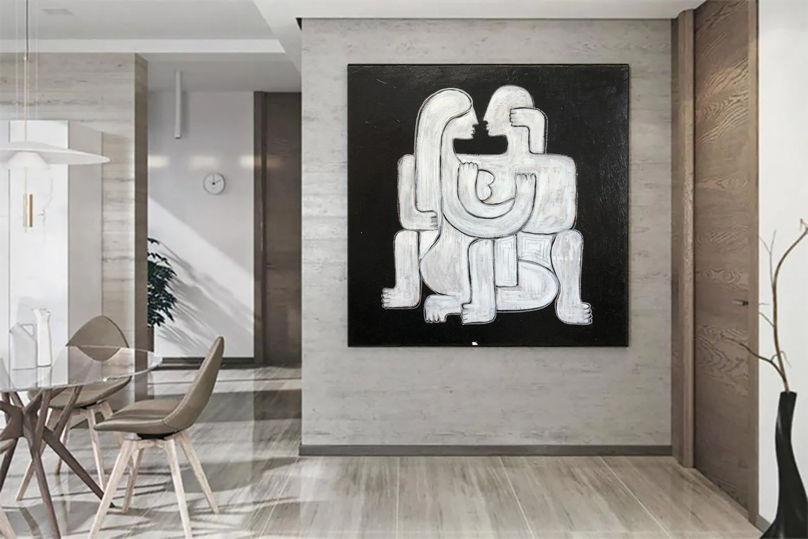 Human Black And White Paintings On Canvas White Couple Living Room Art Kp036