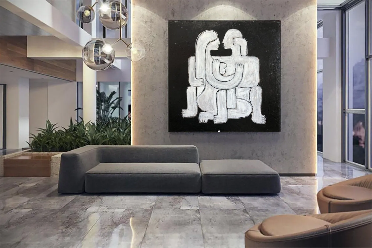 Human Black And White Paintings On Canvas White Couple Living Room Art Kp036