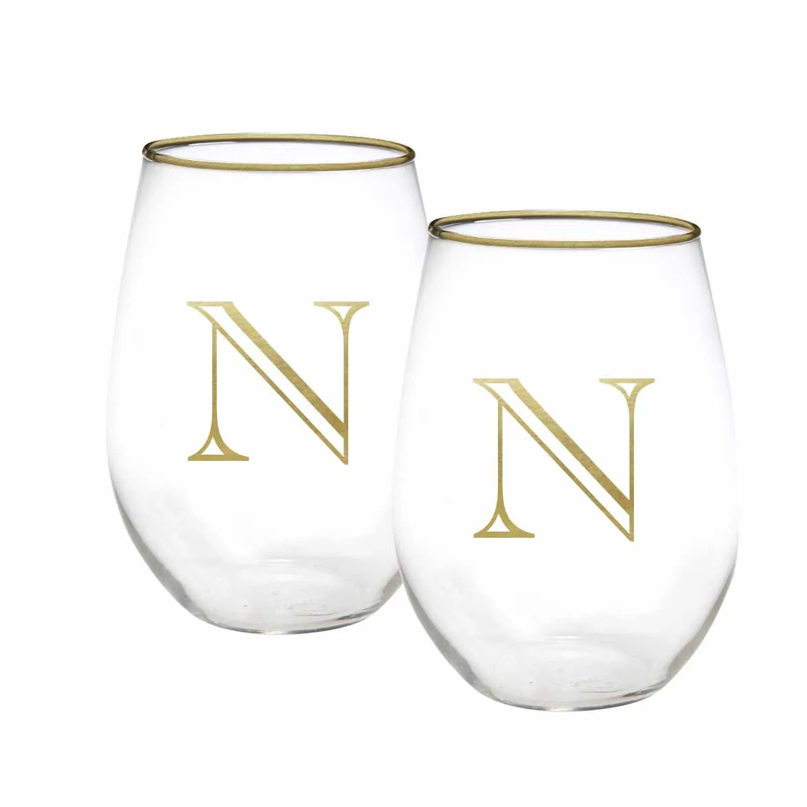 Initial Stemless Wine Glass | Gold - Set of 2