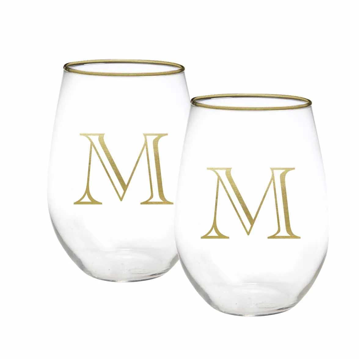 Initial Stemless Wine Glass | Gold - Set of 2