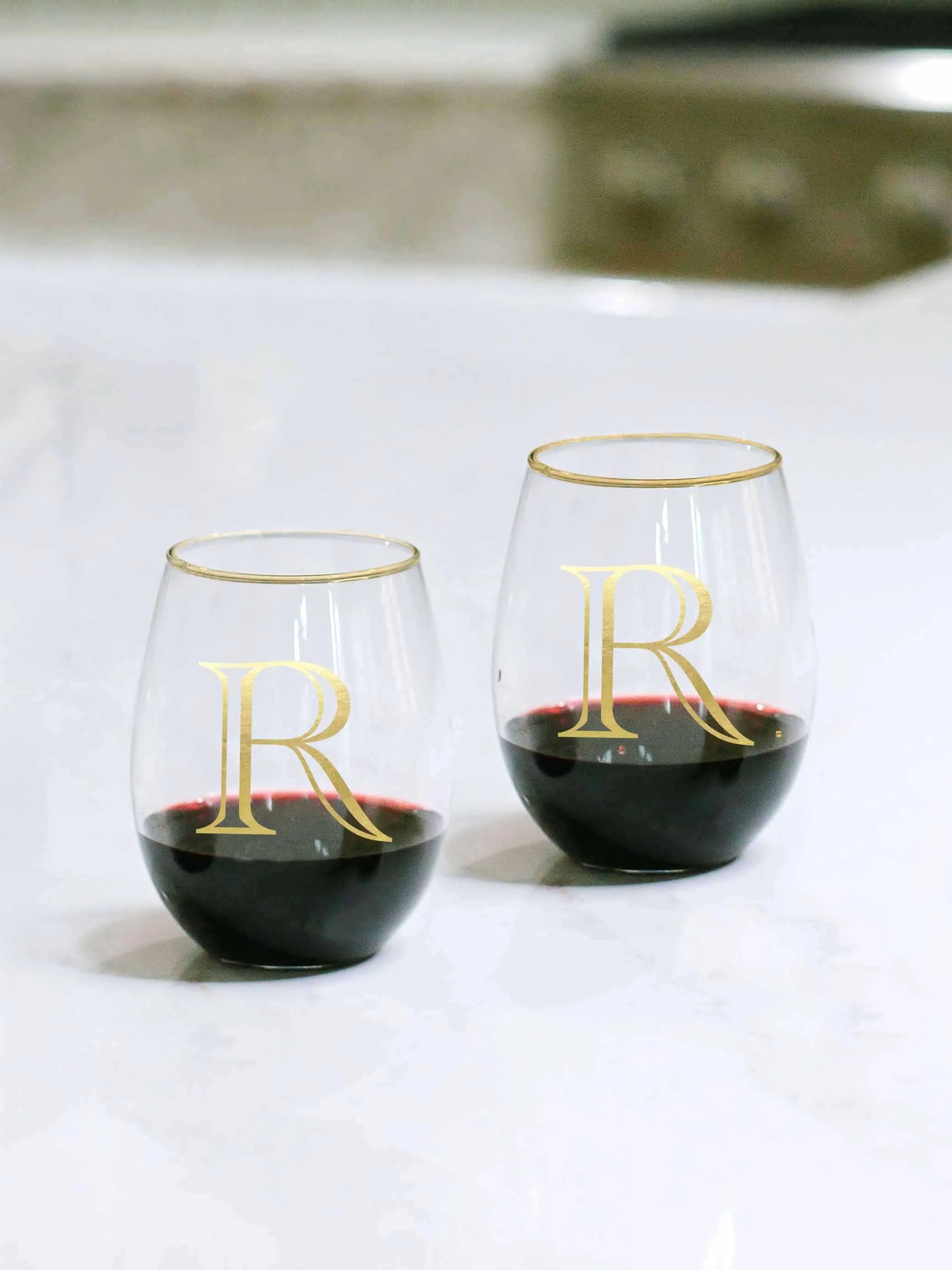 Initial Stemless Wine Glass | Gold - Set of 2