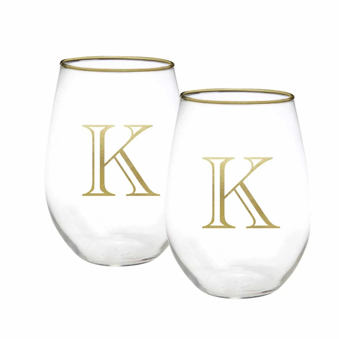 Initial Stemless Wine Glass | Gold - Set of 2