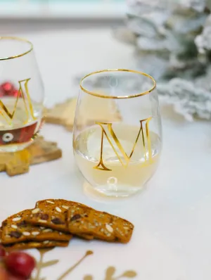 Initial Stemless Wine Glass | Gold - Set of 2