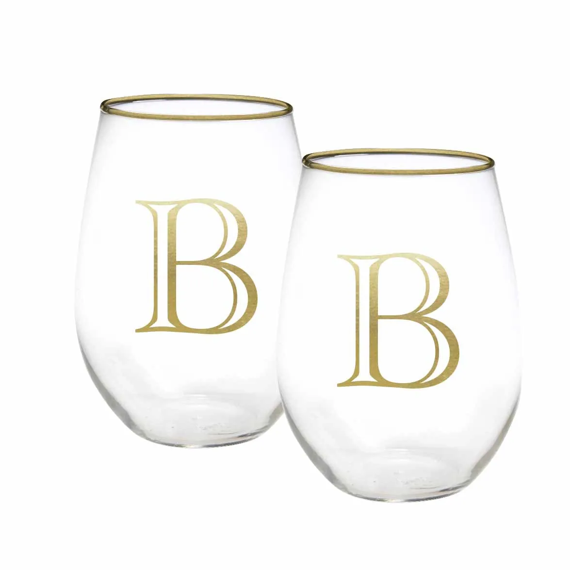 Initial Stemless Wine Glass | Gold - Set of 2