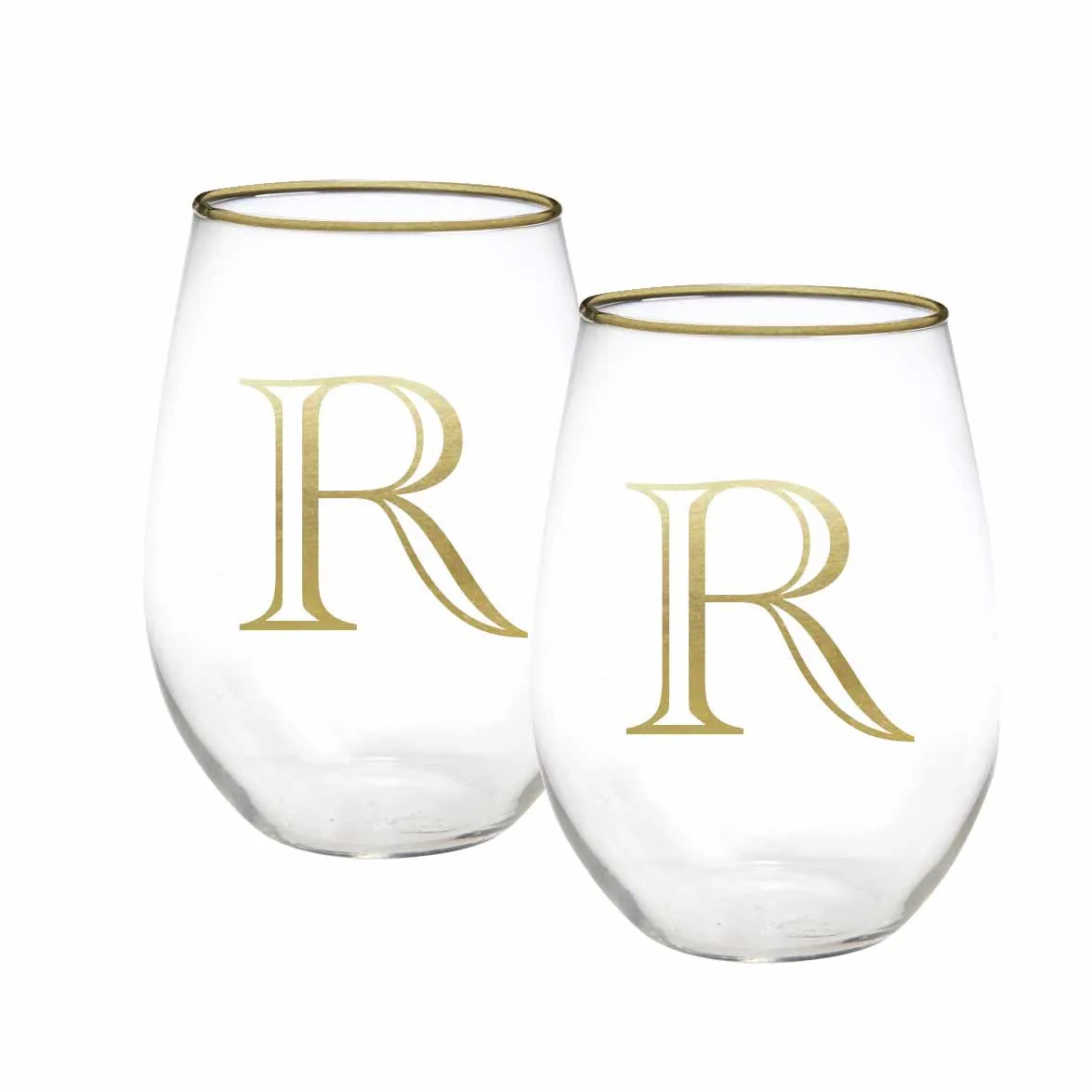 Initial Stemless Wine Glass | Gold - Set of 2