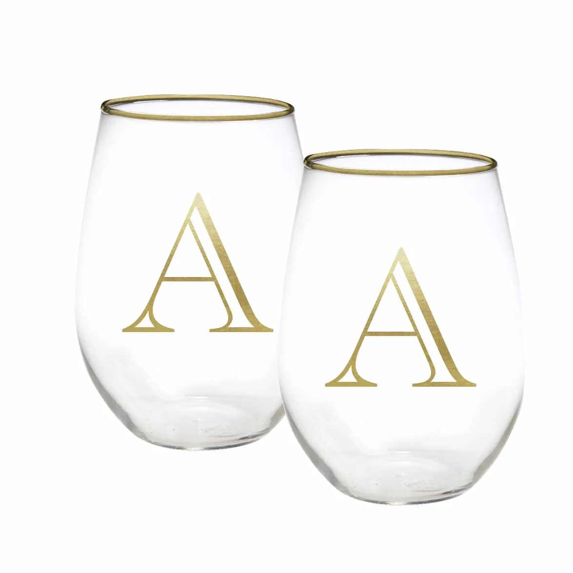 Initial Stemless Wine Glass | Gold - Set of 2