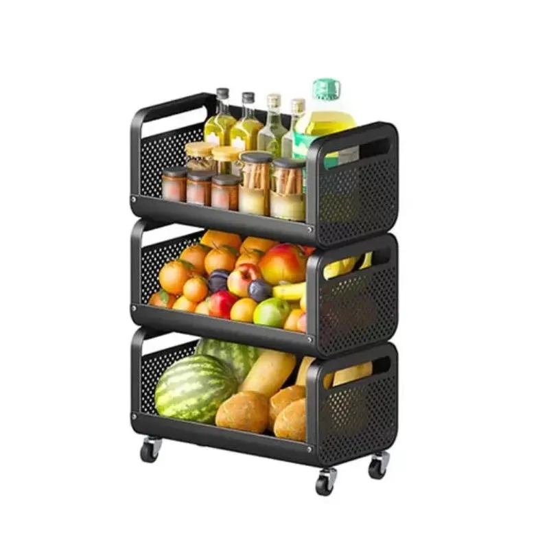 Iron Black Trolley Basket 3 Layer