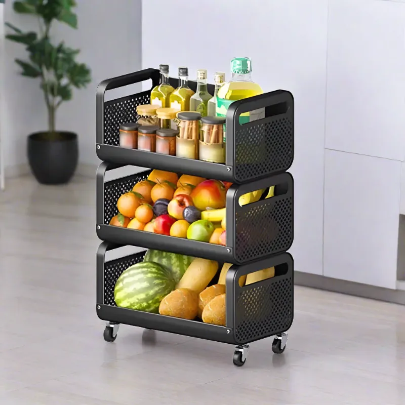 Iron Black Trolley Basket 3 Layer