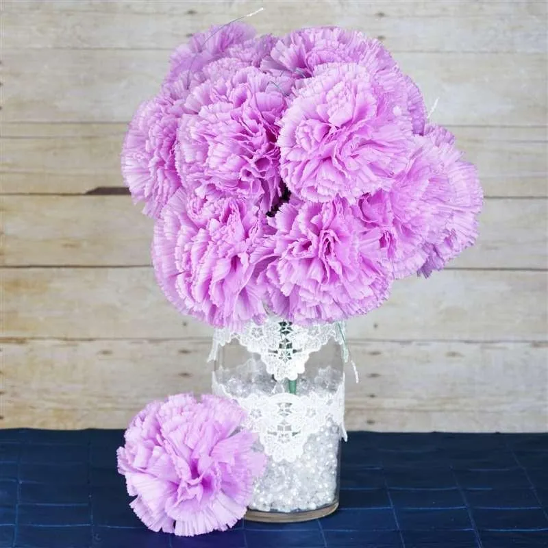 Large Carnation Bush Artificial Silk Flowers - Lavender