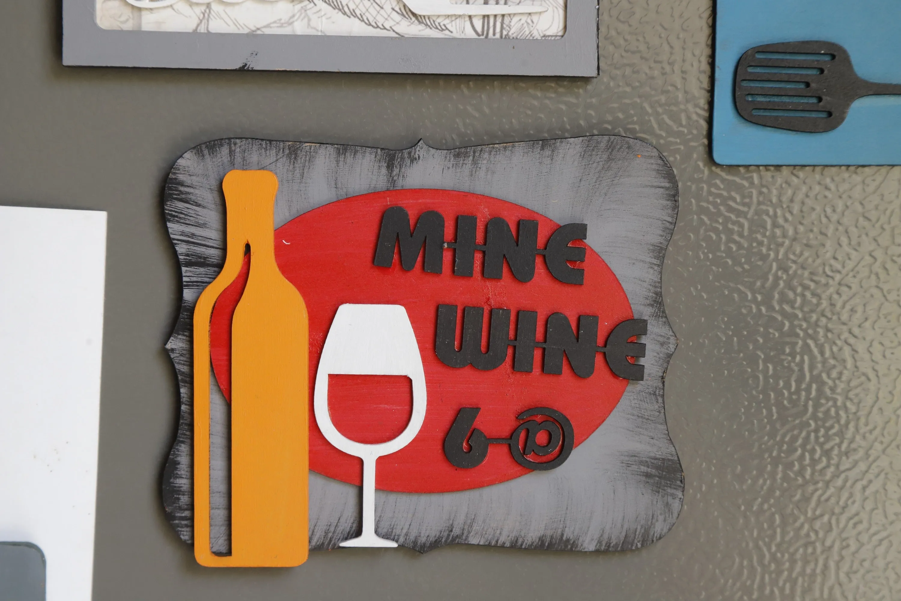 Mine Wine' Hand-Painted Fridge Magnet - Multi-Color