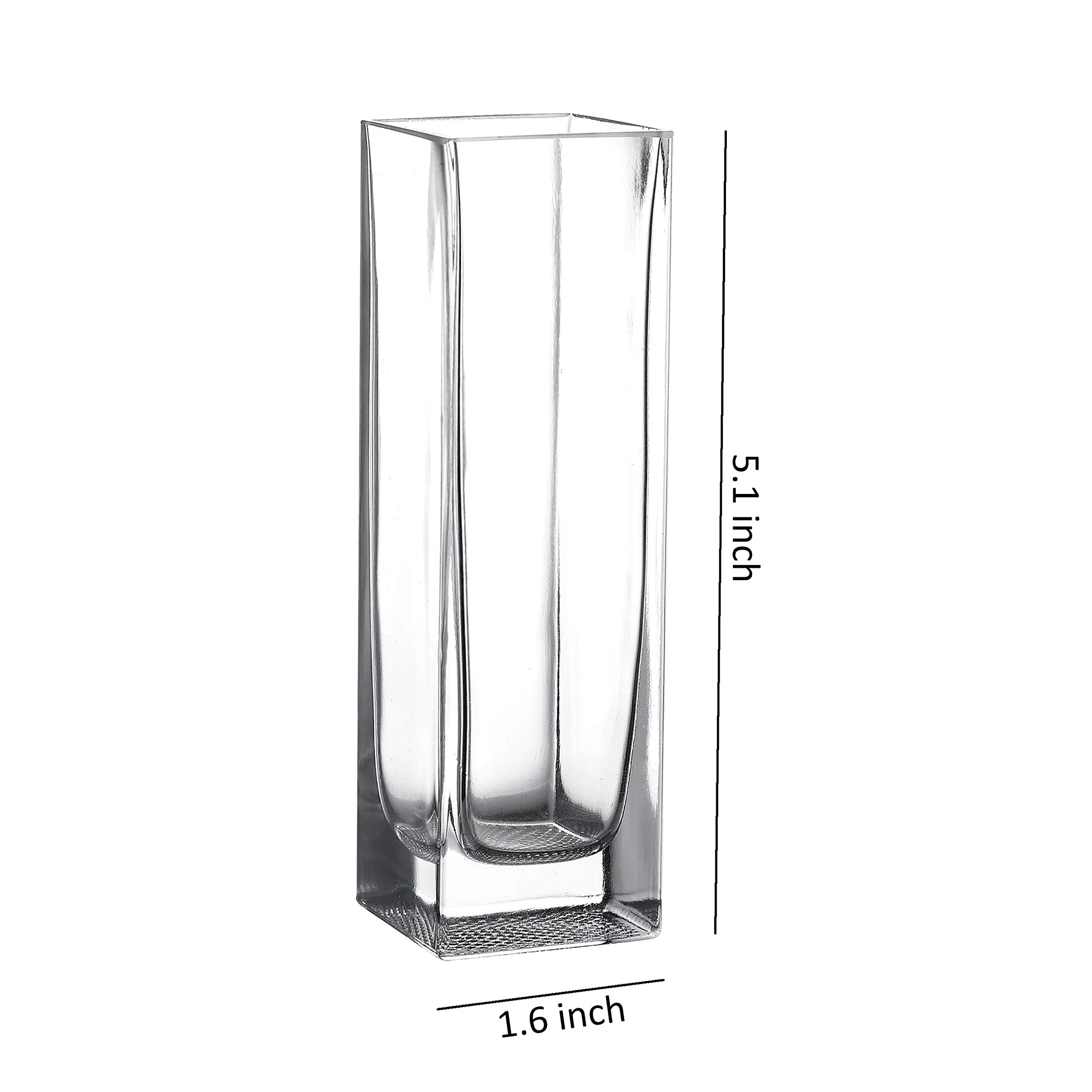 Mini Clear Glass Tall Square Block Vase Set of 6 (1.5X5inch