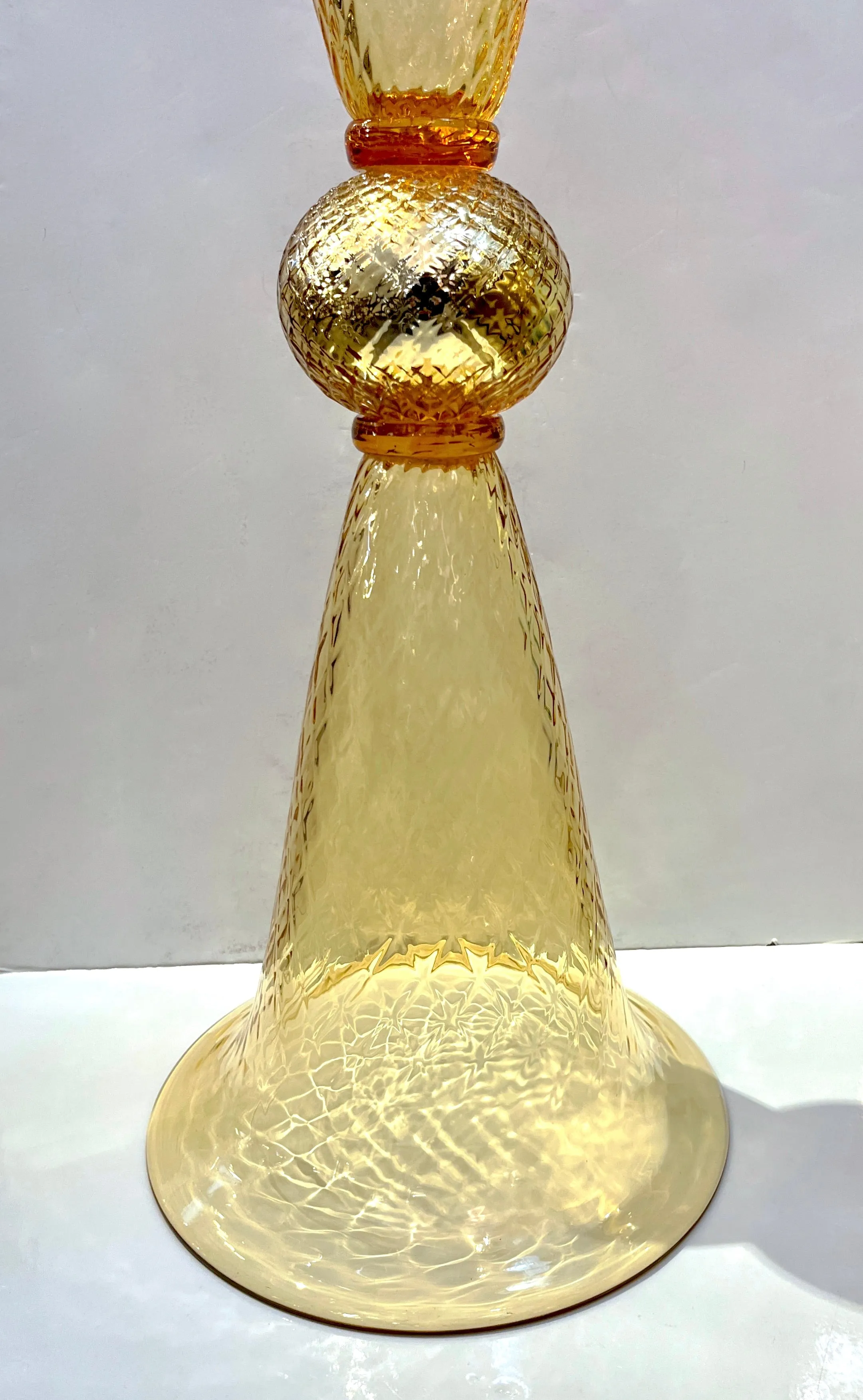 Modern Italian Gold Honeycomb Murano Glass Tall Round Conical Double Vase