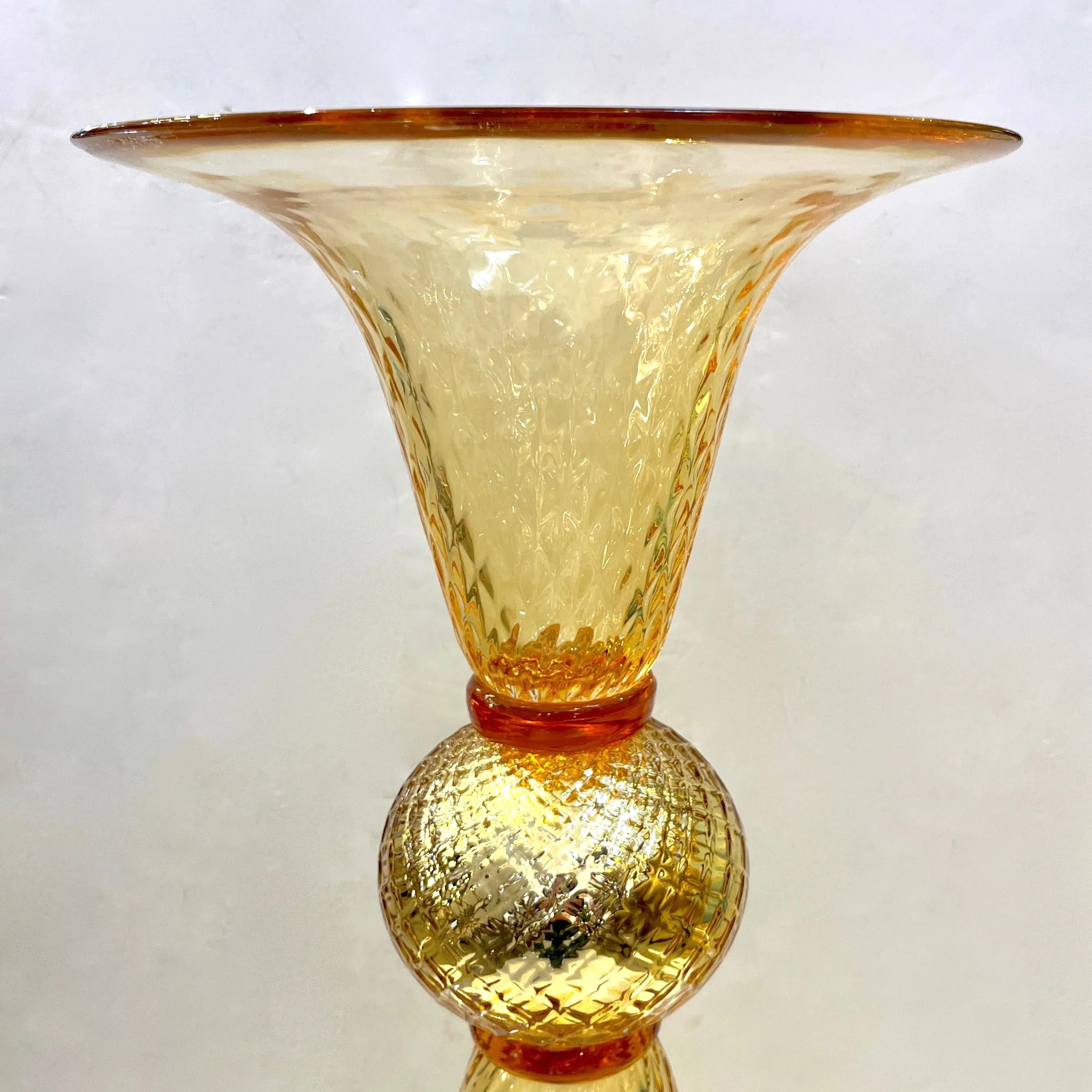 Modern Italian Gold Honeycomb Murano Glass Tall Round Conical Double Vase