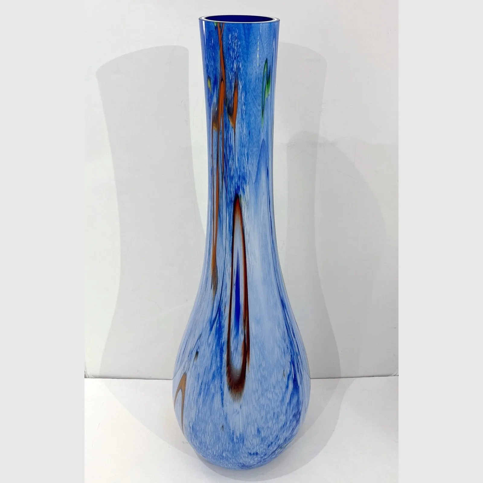 Modern Monumental Blue White Yellow Green Orange Murrine Huge Murano Glass Vase